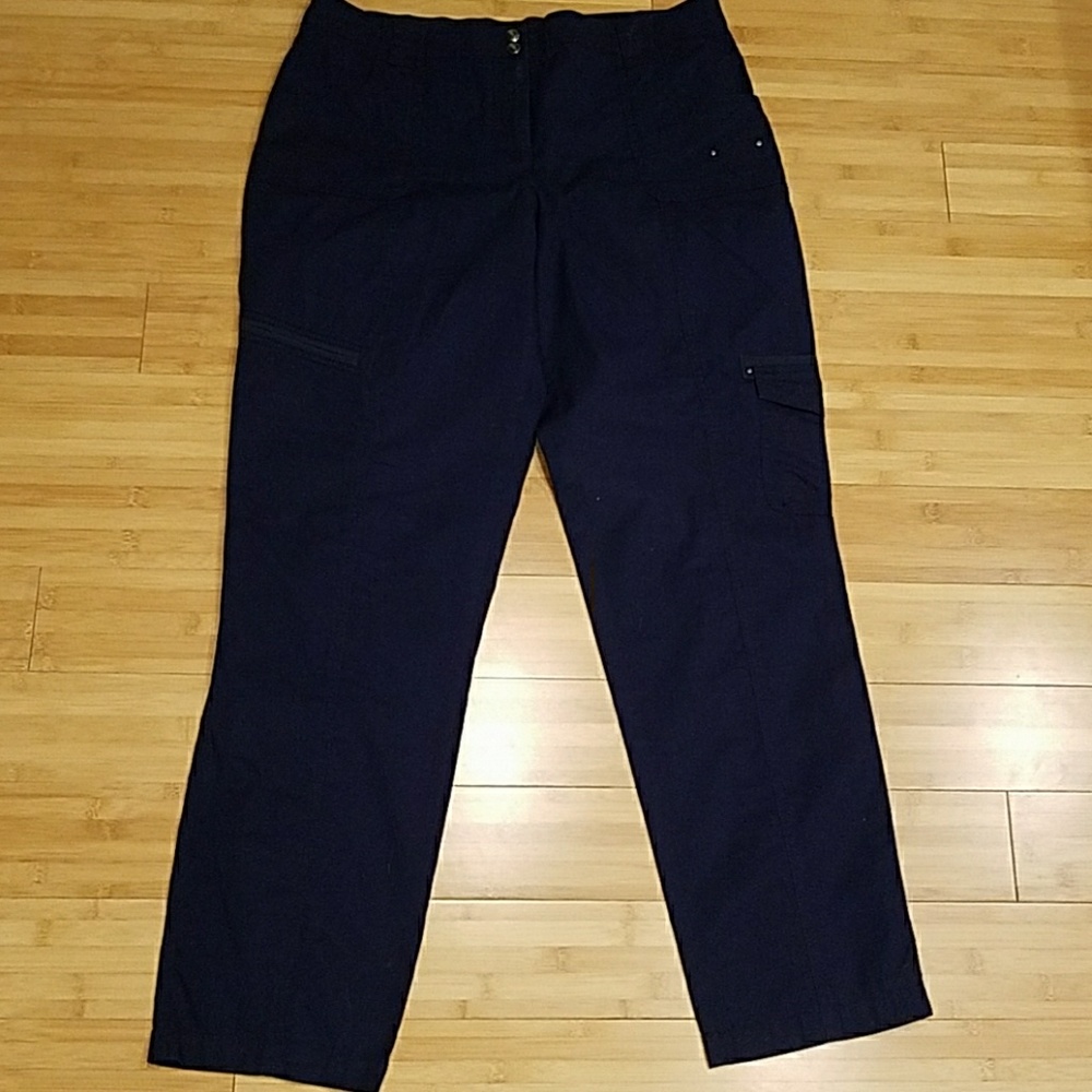 Chico's Navy Poplin Pant with Knit Waistband